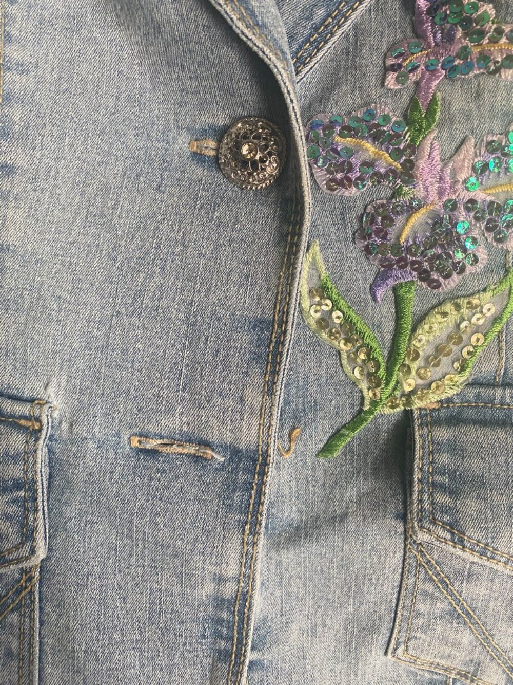 XOXO Vintage Y2K Floral Embroidered Denim Blazer Bratz Jacket Size M - Picture 5 of 12